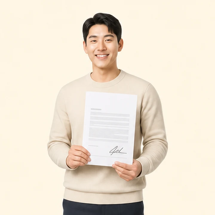 신용불량 그랜저 장기렌트 서면 견적서를 들고 있는 고객